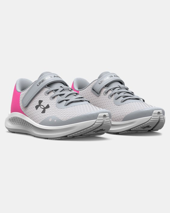 Girls' Pre-School UA Pursuit 3 AC Running Shoes, Gray, pdpMainDesktop image number 3